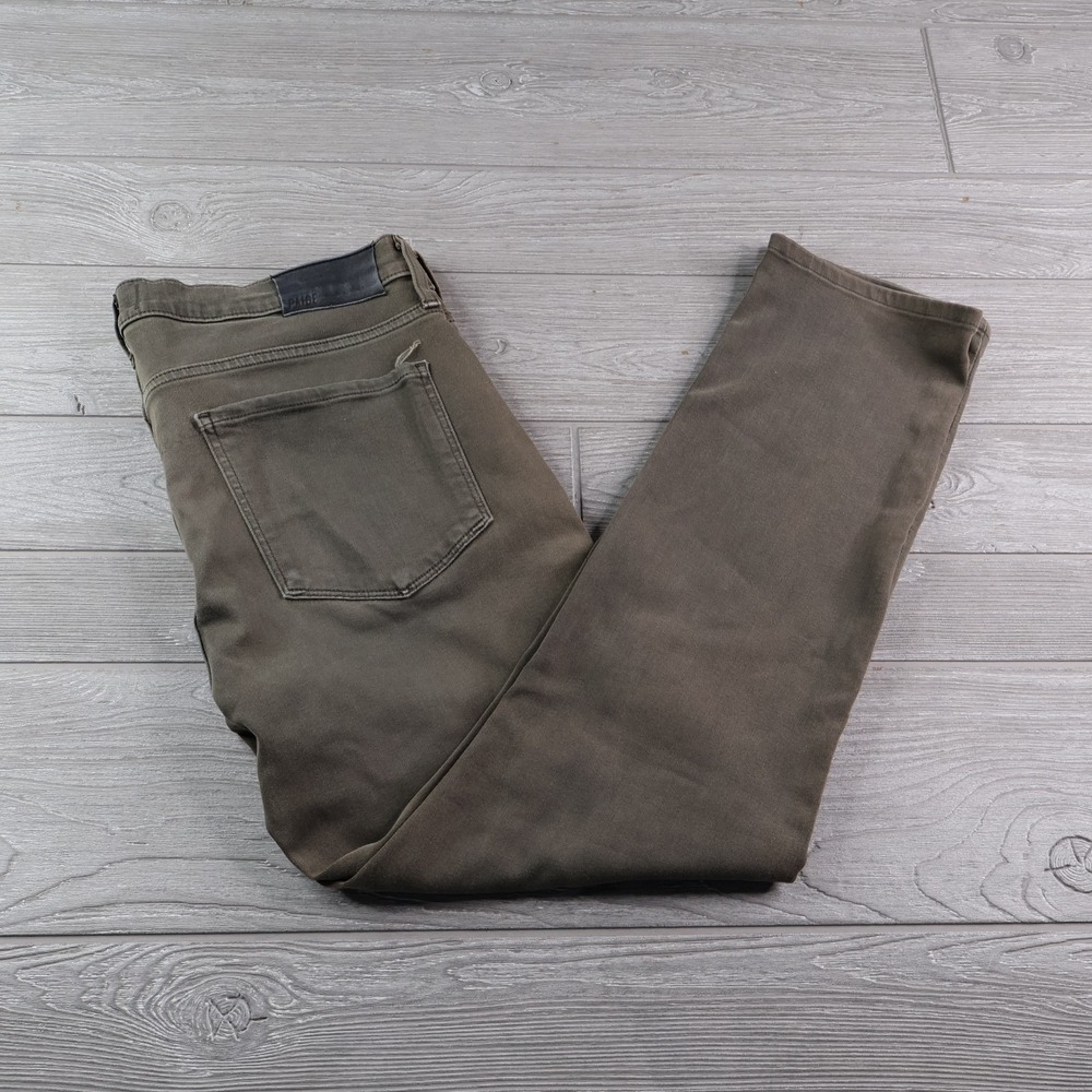 Paige Jeans Mens 33x28 Army Green Lennox Slim Tapered Dark Wash Stretch Comfort